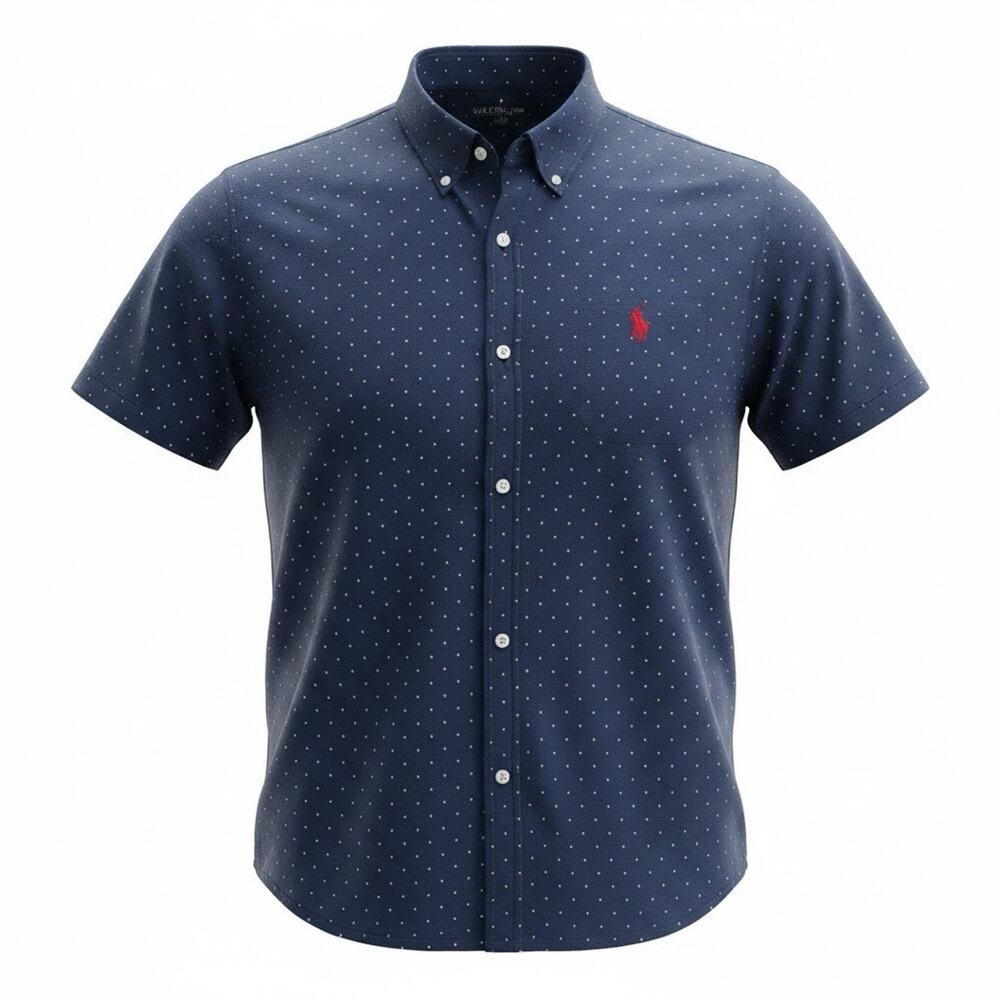 US Polo Assn Polka Dot Button Down Blue Short Sleeve Men Size XL Preppy A130